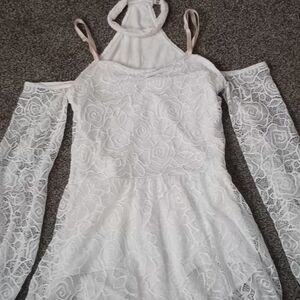 Weissman White Lace Cold Shoulder Dress